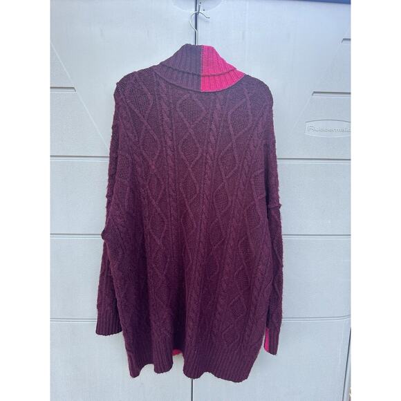 Free People Forever Oversized Cable Knit Sweater Dress Sz M/L Maroon Fuchsia - Picture 3 of 11